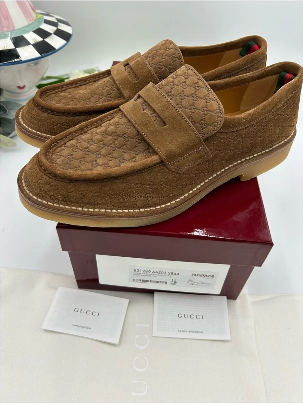 Men’s Gucci suede GG monogram web loafer size 10 fits 10.5 US made in Italy